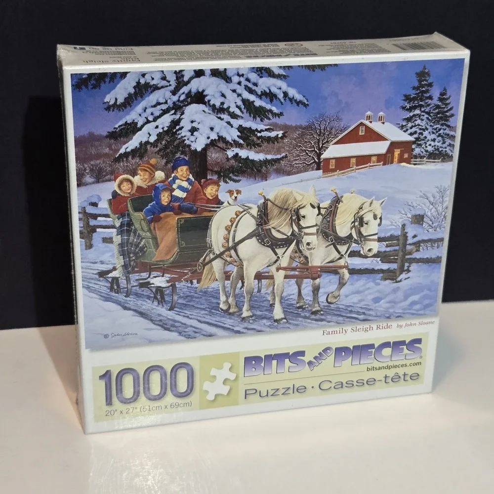 NEW SEALED Family Sleigh Ride Jigsaw Puzzle John Sloane 1000 Pc‎ Bits and Pieces